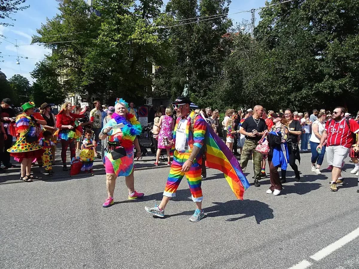 People dressed in rainbow colors at Copenhagen Pride Parade 2023