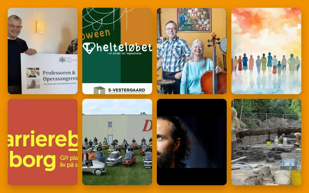 A collage of posters, portraits, and outdoor scenes.
